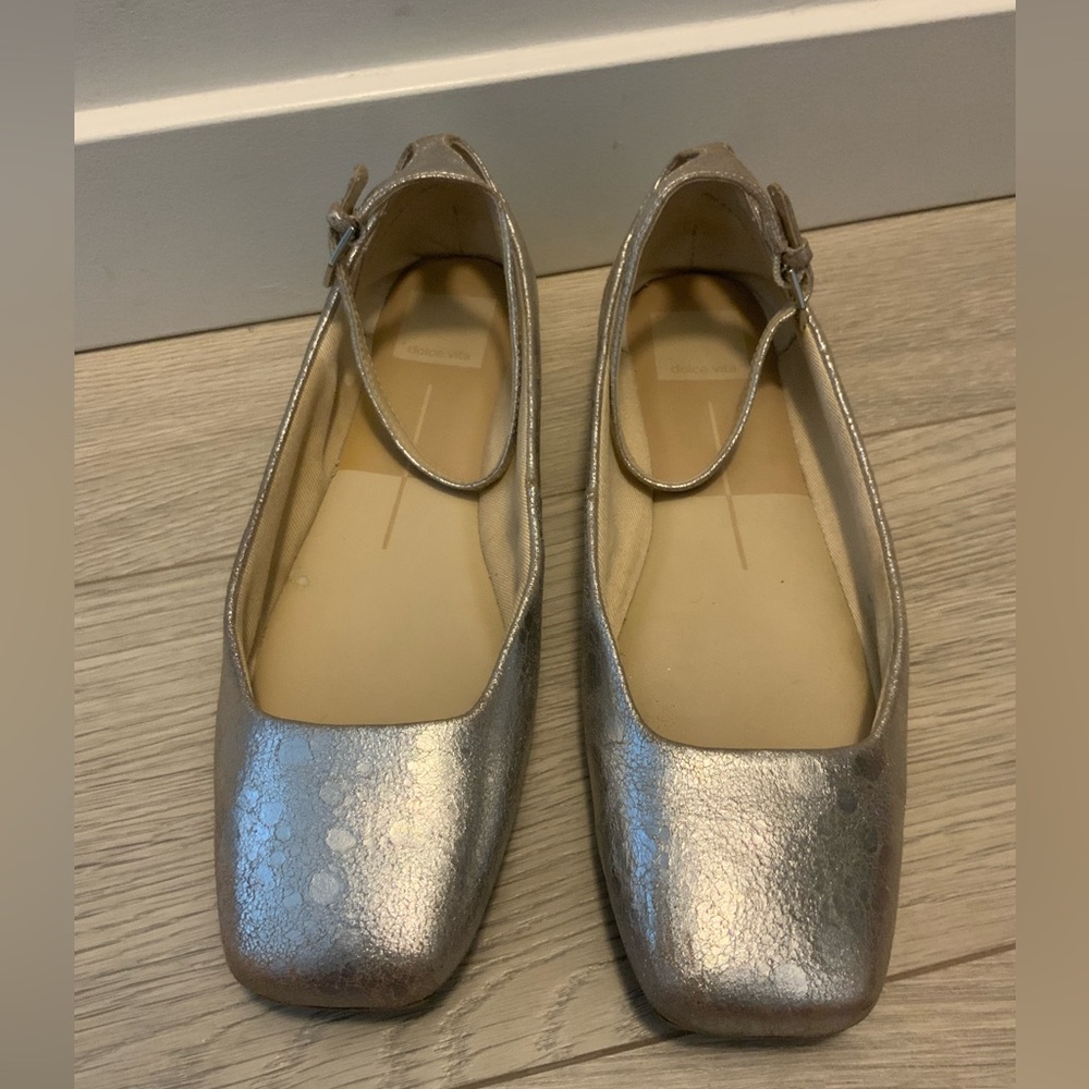 Dolce Vita Silver Square Toe Flats - Picture 6 of 9